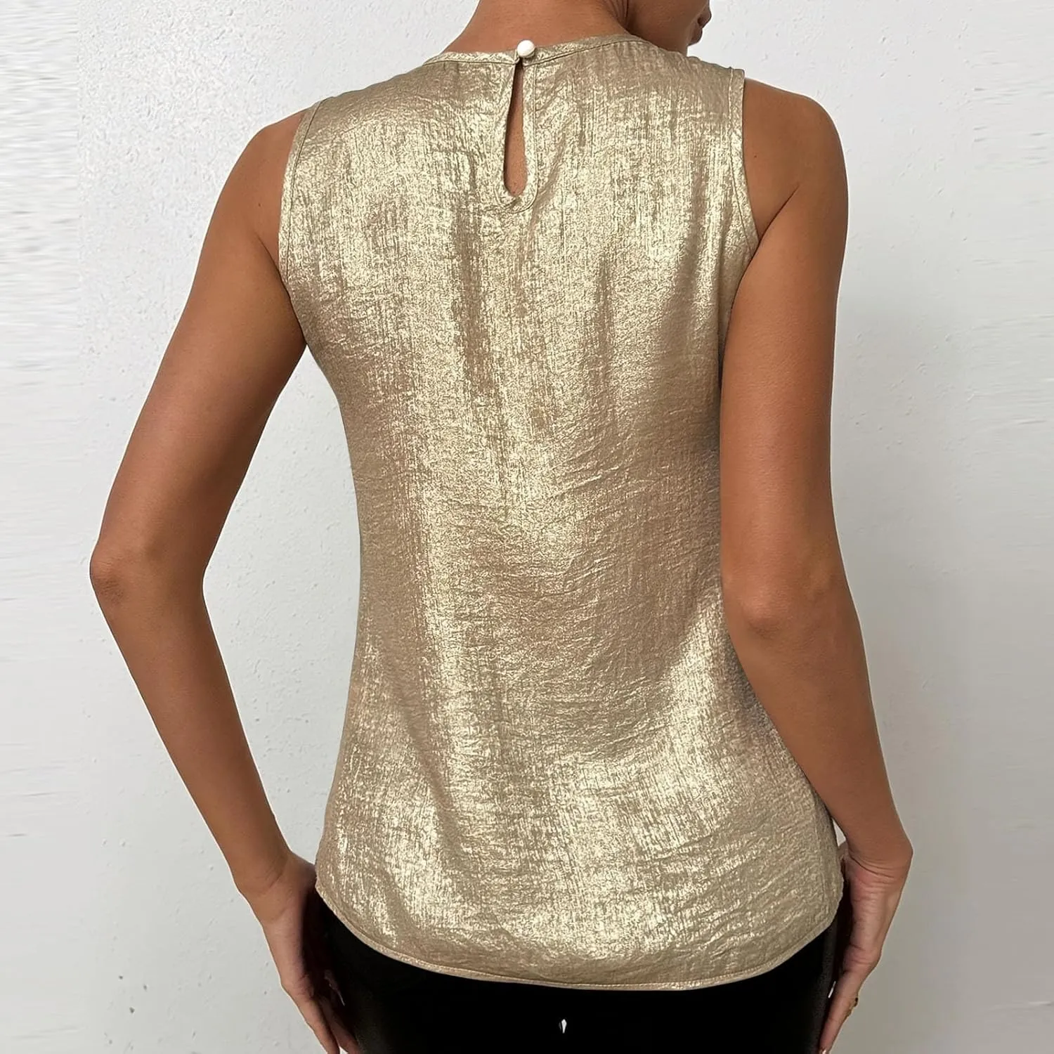 Women Round Neck Metallic Tank Top Sleeveless Shiny Party Club Shirts 2025 Summer Trendy Going Out Blouse
