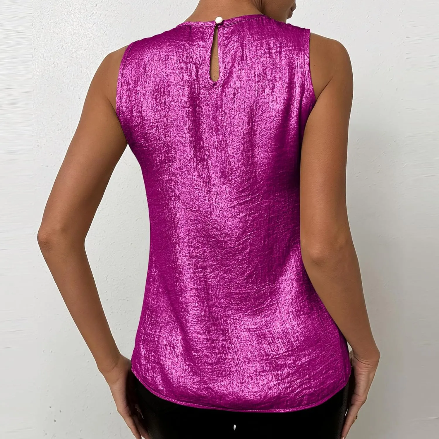 Women Round Neck Metallic Tank Top Sleeveless Shiny Party Club Shirts 2025 Summer Trendy Going Out Blouse