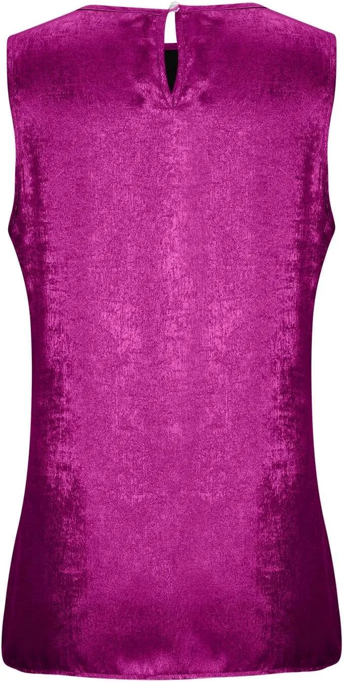 Women Round Neck Metallic Tank Top Sleeveless Shiny Party Club Shirts 2025 Summer Trendy Going Out Blouse