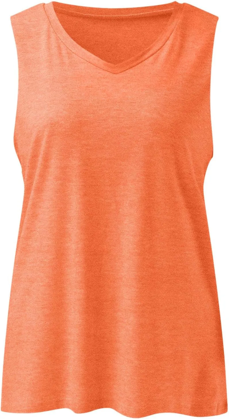 Women Tank Tops V Neck Sleeveless Stretch Cami T Shirts Loose Fit Summer Vacation 2025 Trendy Outfits