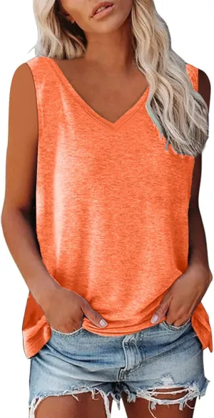 Women Tank Tops V Neck Sleeveless Stretch Cami T Shirts Loose Fit Summer Vacation 2025 Trendy Outfits