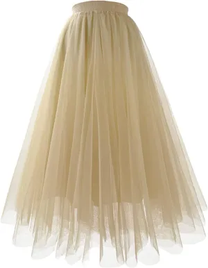 Women Tulle Skirts A Line Flowy Skirts Elastic Waist Tutu Skirts Pleated Dance Skirts Summer Mesh Skirts Puffy Skirt