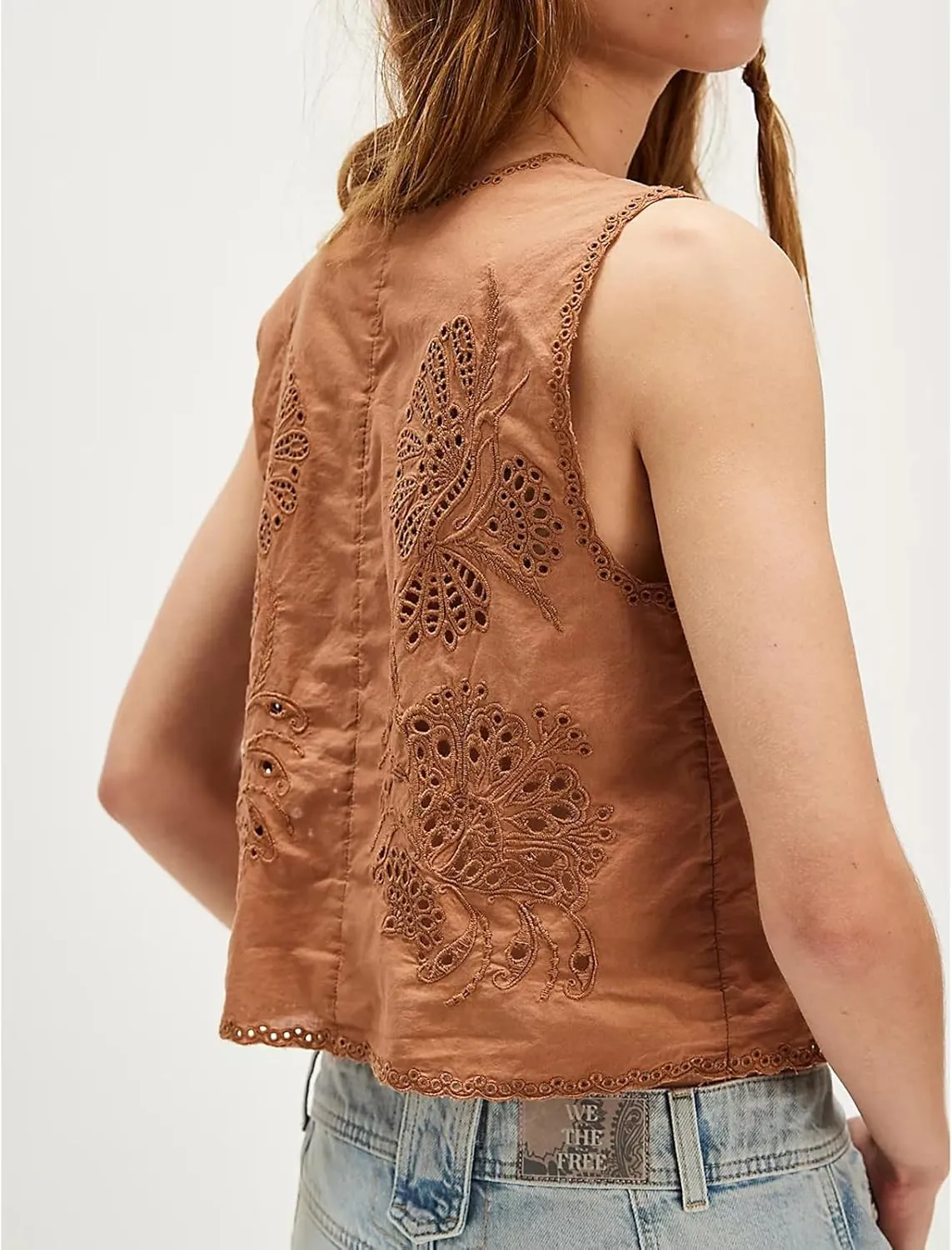 Women Y2k Embroidered Floral Front Tie Up Tank Vest Summer V Neck Cute Eyelet Going Out Crop Tops Blouse Shirts