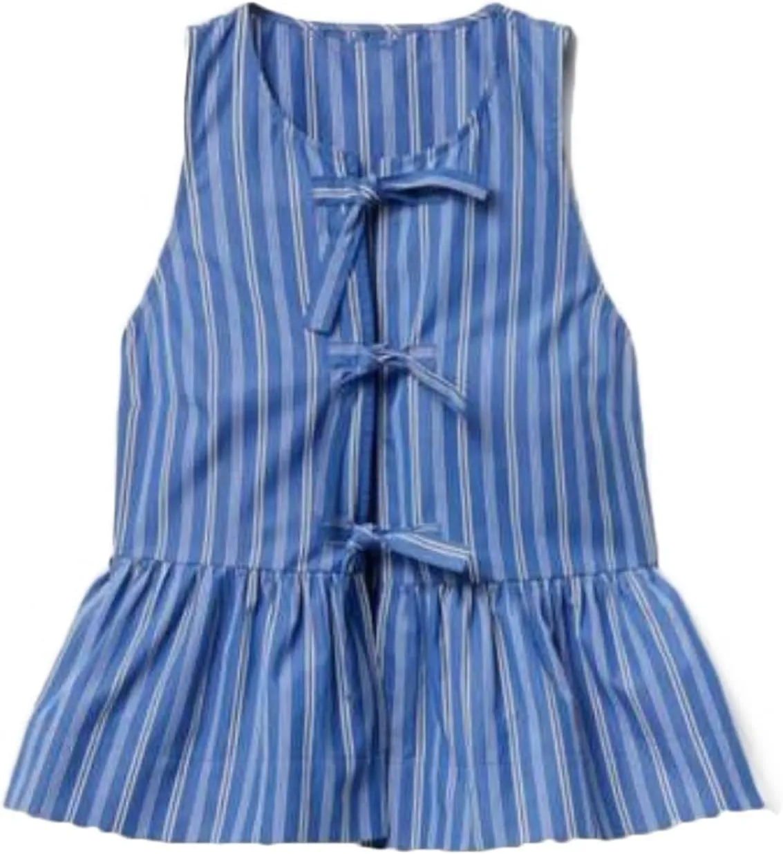 Women Y2k Peplum Tank Tops Tie Front Sleeveless Striped Ruffled Hem Babydoll Vest Shirts Summer Cute Going Out Top