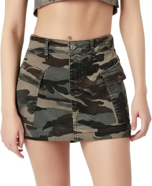 Womens Camo Denim Cargo Skirt with Pockets High Waisted Button Mini Skirt Y2k Trendy Slim Fit Distressed Bodycon Jean Skirts