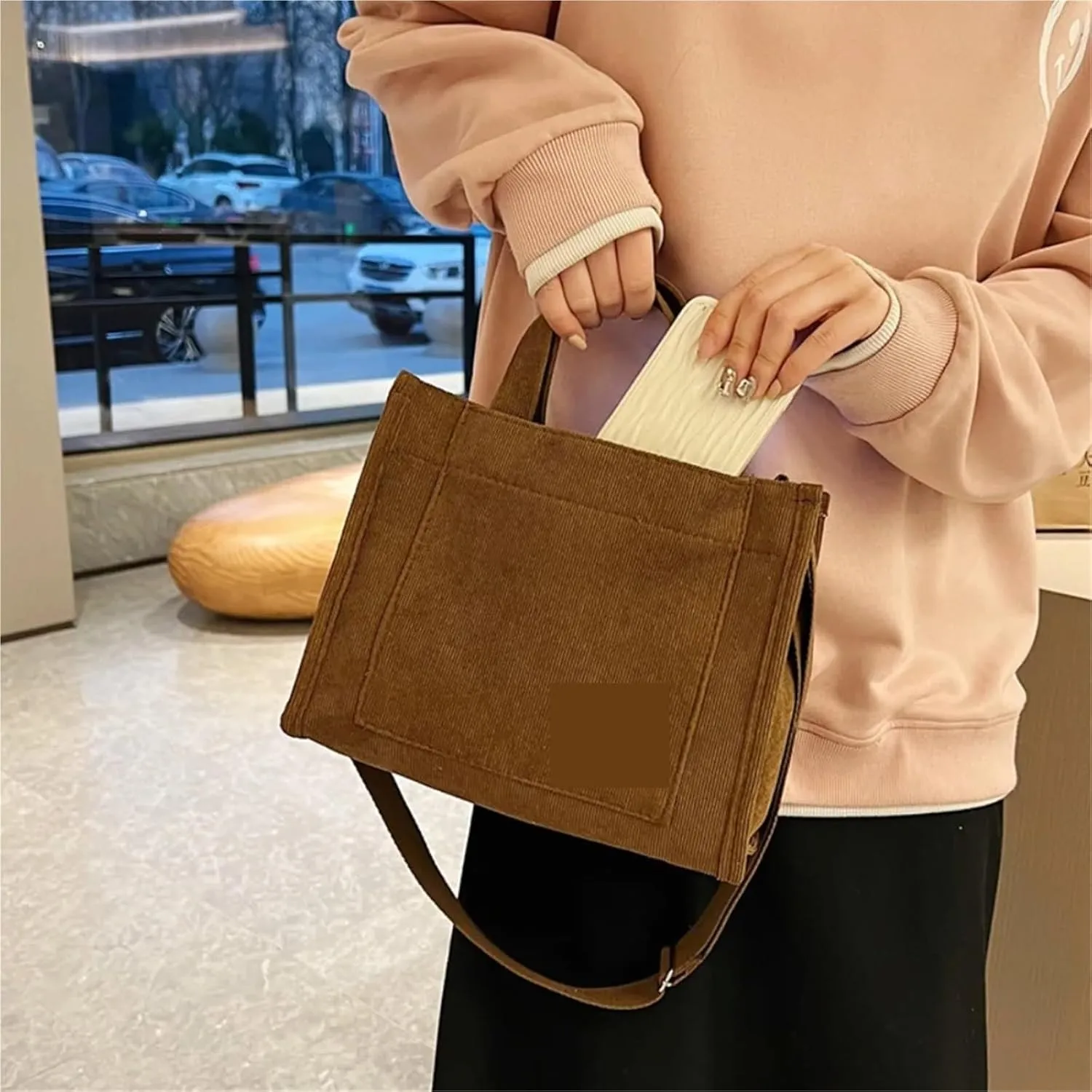 Women's Canvas Casual Tote Bag Retro Art Canvas Crossbody Bags for Women Corduroy Zipper Shoulder Handbags