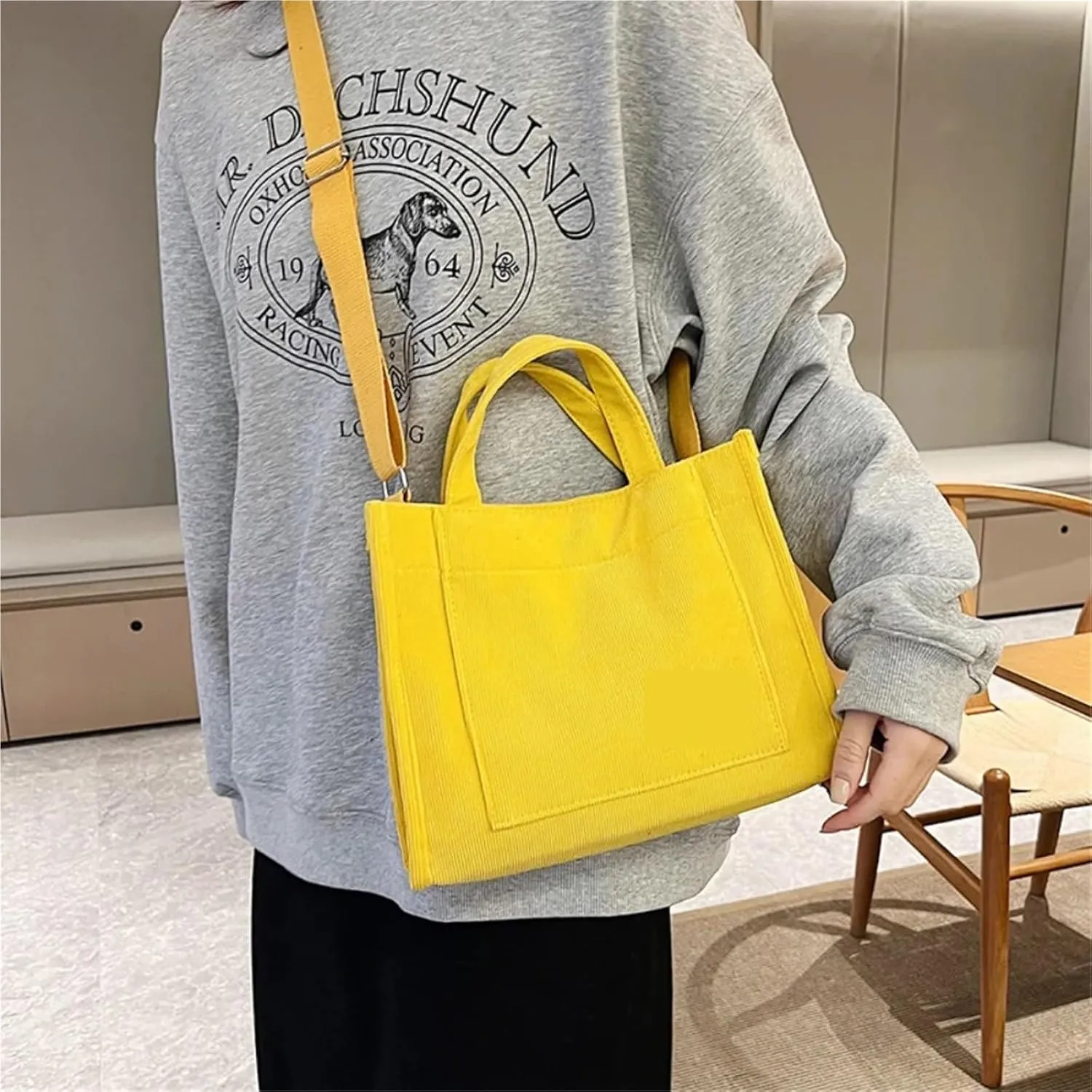 Women's Canvas Casual Tote Bag Retro Art Canvas Crossbody Bags for Women Corduroy Zipper Shoulder Handbags