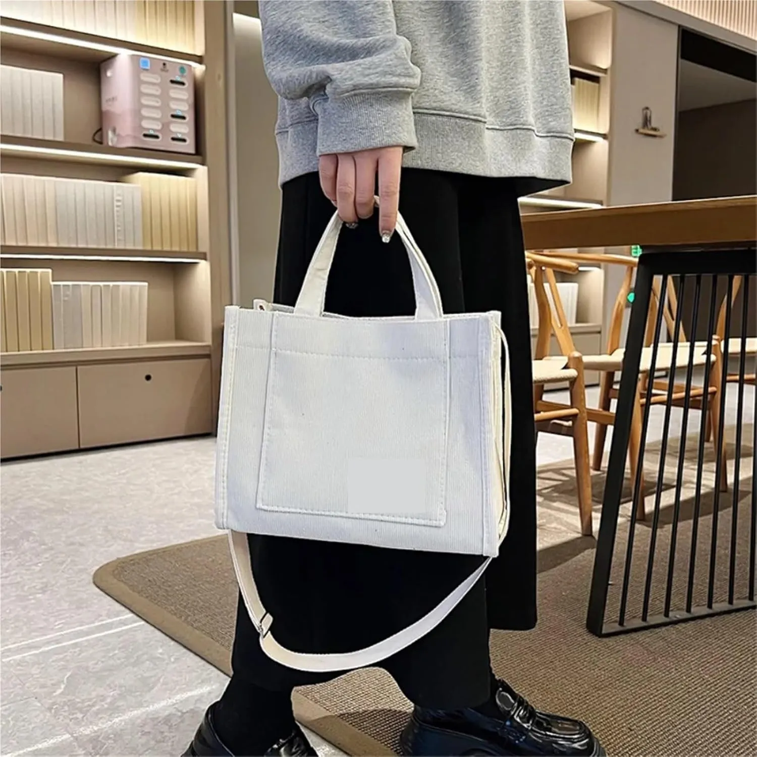 Women's Canvas Casual Tote Bag Retro Art Canvas Crossbody Bags for Women Corduroy Zipper Shoulder Handbags