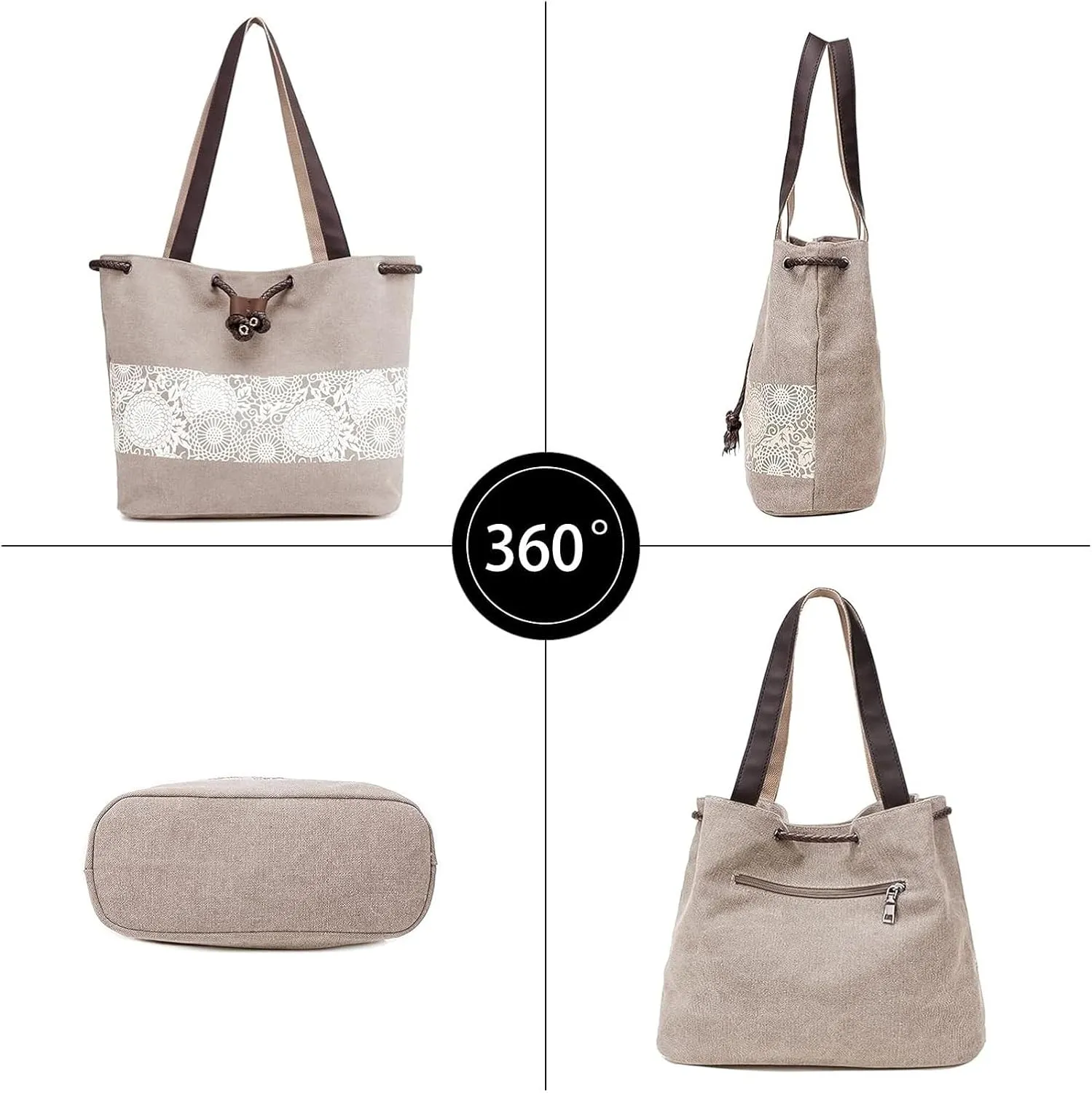 Womens Canvas Handbag Ladies Shoulder Bags Top Handle Bags Drawstring
