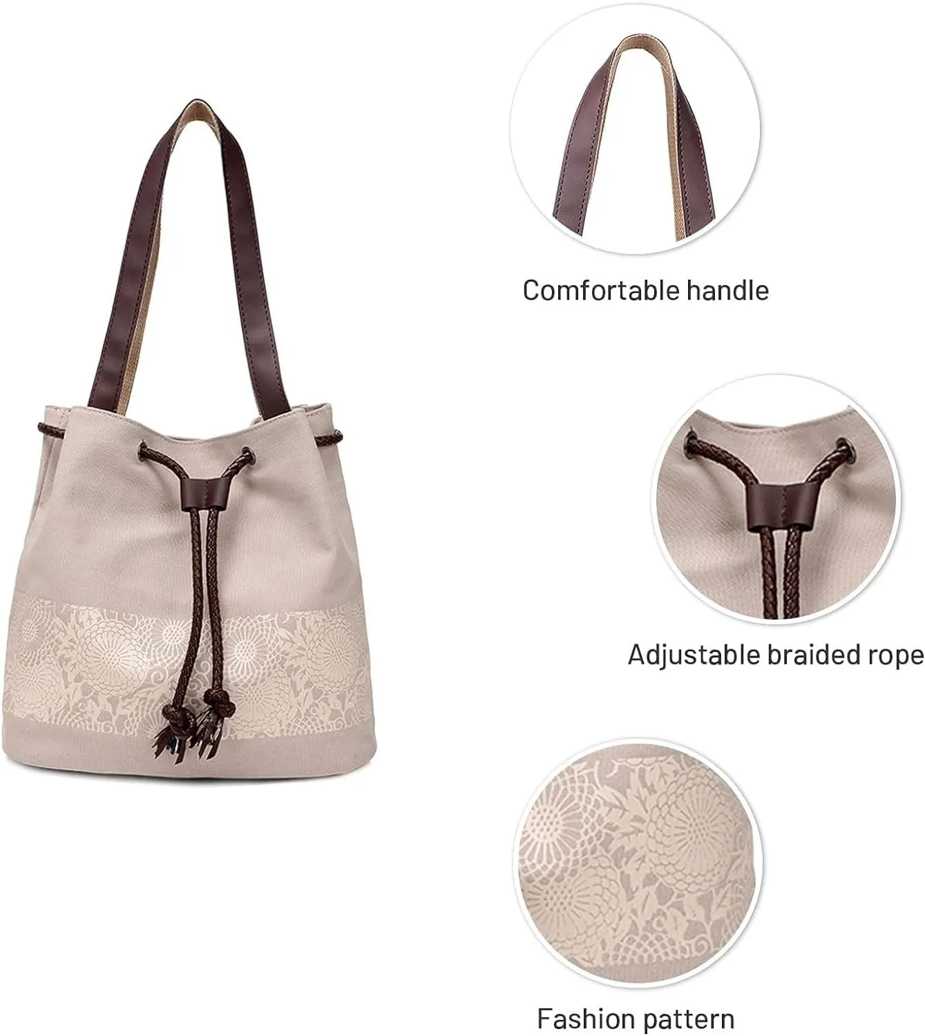 Womens Canvas Handbag Ladies Shoulder Bags Top Handle Bags Drawstring