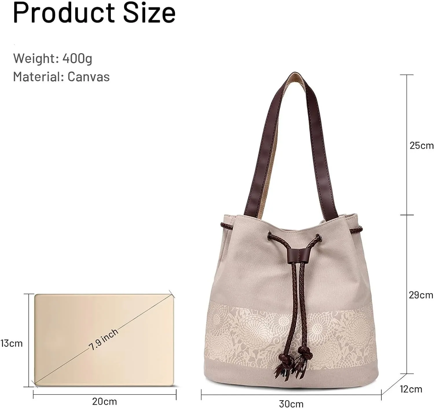 Womens Canvas Handbag Ladies Shoulder Bags Top Handle Bags Drawstring