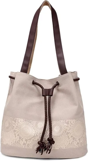 Womens Canvas Handbag Ladies Shoulder Bags Top Handle Bags Drawstring