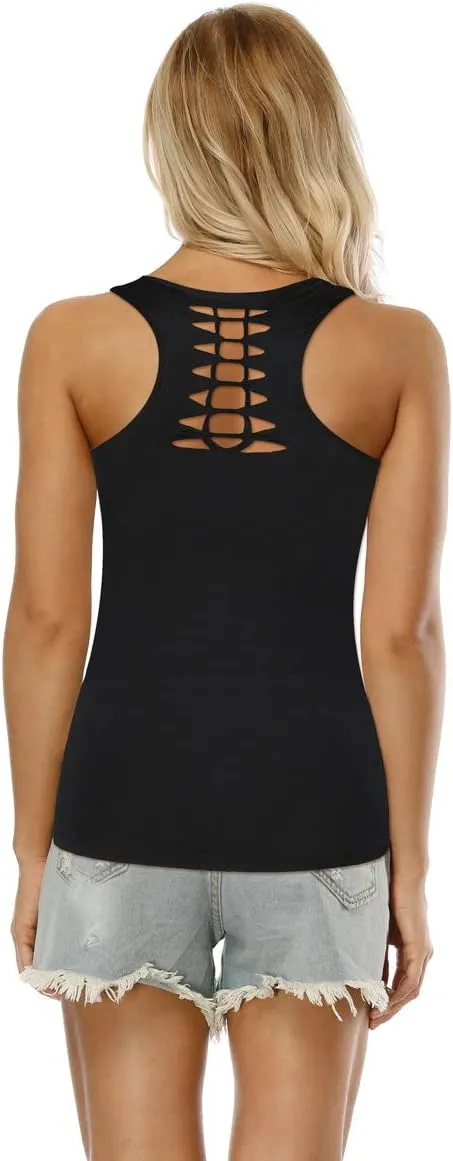 Womens Hollow Out Skull Print Workout Yoga Tank Tops Halloween Shirt