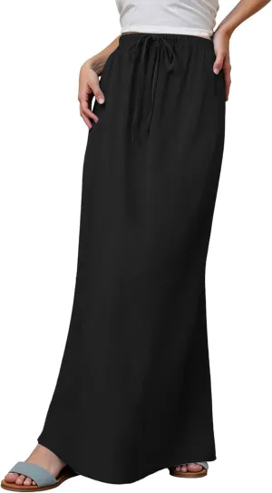 Women's Linen Maxi Skirts Elastic Waisted Baggy High Waisted Casual Skirt Drawstring Lightweight Comfortable Skorts