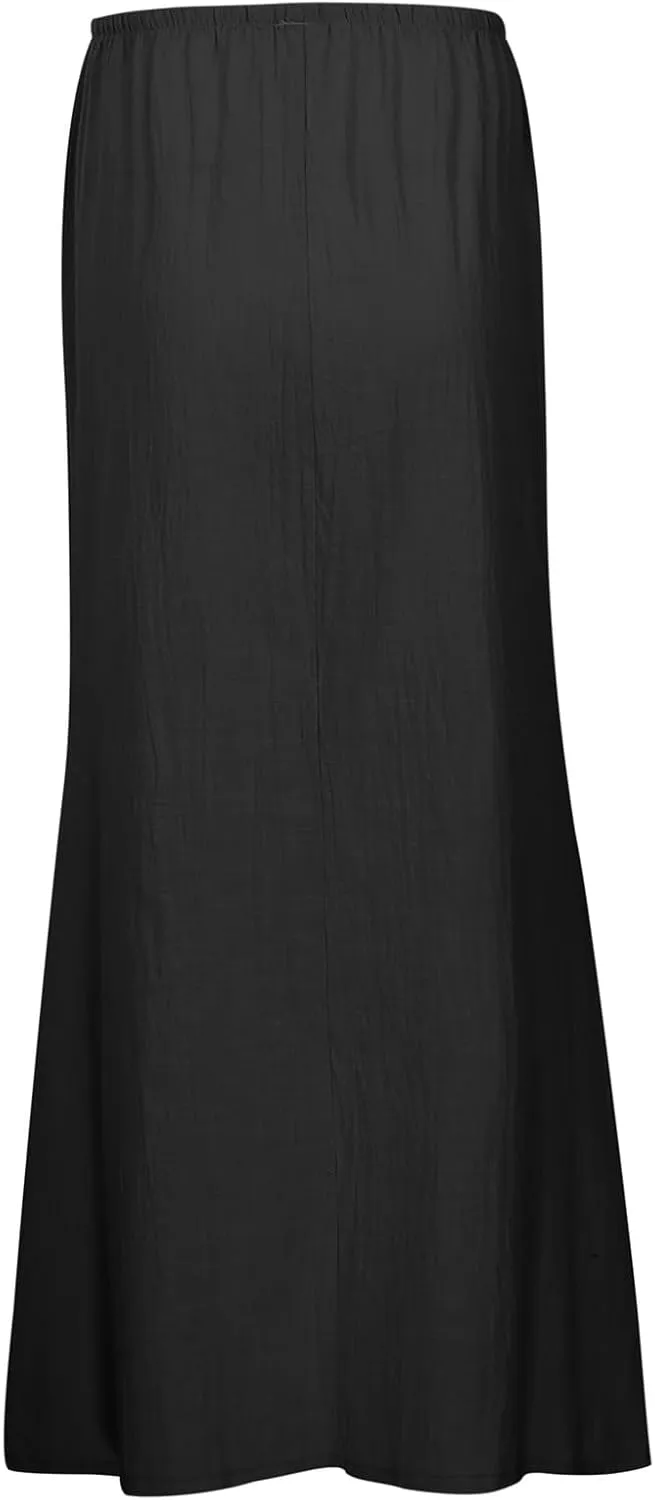 Women's Linen Maxi Skirts Elastic Waisted Baggy High Waisted Casual Skirt Drawstring Lightweight Comfortable Skorts