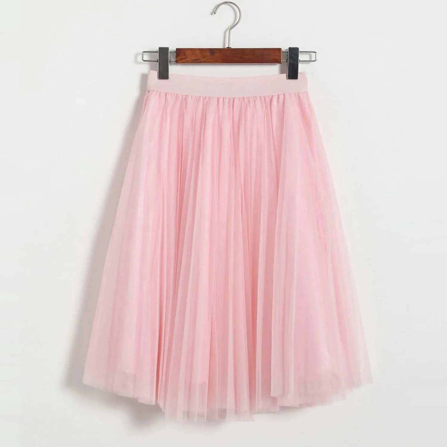 Womens Midi Skirts Summer Women's A Line Pleated Skirt Mid Long Skirt Ruffle Mesh Vintage Chiffon Midi Skirt for