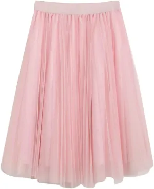 Womens Midi Skirts Summer Women's A Line Pleated Skirt Mid Long Skirt Ruffle Mesh Vintage Chiffon Midi Skirt for