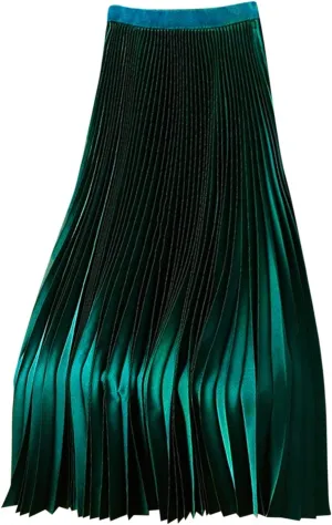 Womens Pleated Midi Skirts Elastic High Waist A-Line Ankle Length Skirt Ladies Elegant Evening Party Skirts