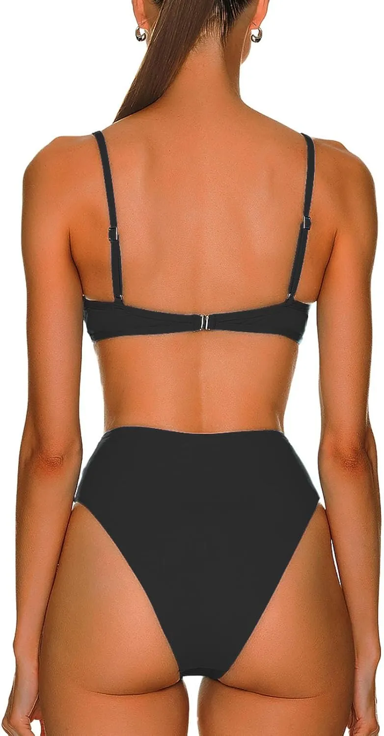 Women's Retro Bikini Sets Scoop Neck Spaghetti Straps Swimsuit High Waisted Bikini Cut Brazilian Bathing Suit