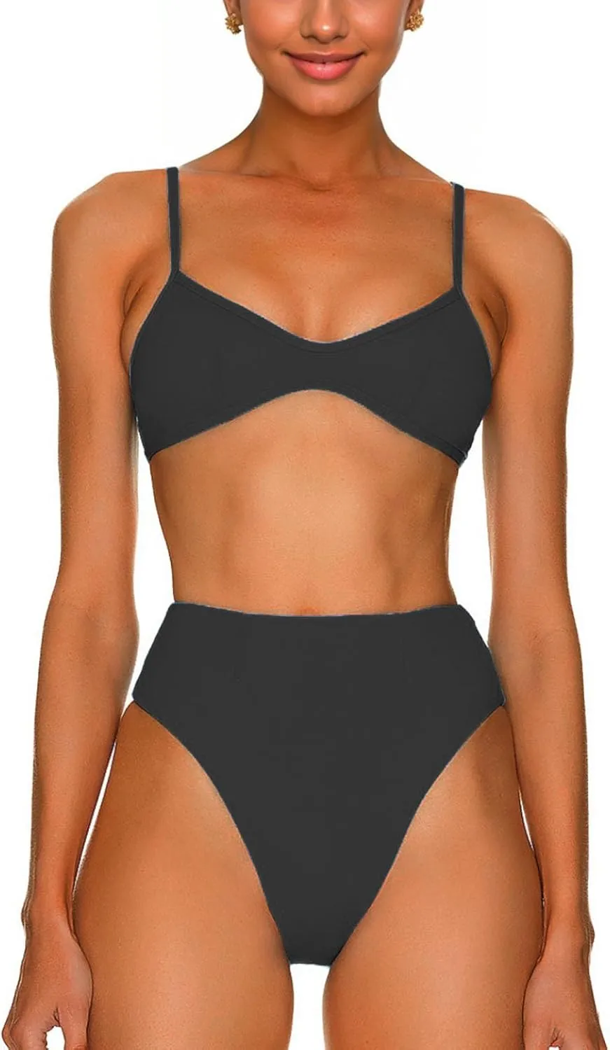 Women's Retro Bikini Sets Scoop Neck Spaghetti Straps Swimsuit High Waisted Bikini Cut Brazilian Bathing Suit