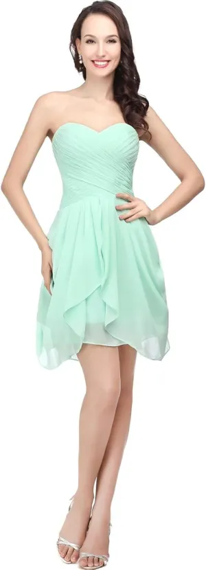 Women's Short/Long Prom Cocktail Dresses Chiffon Modest Evening Gowns Pleated Party Bridesmaid Dress
