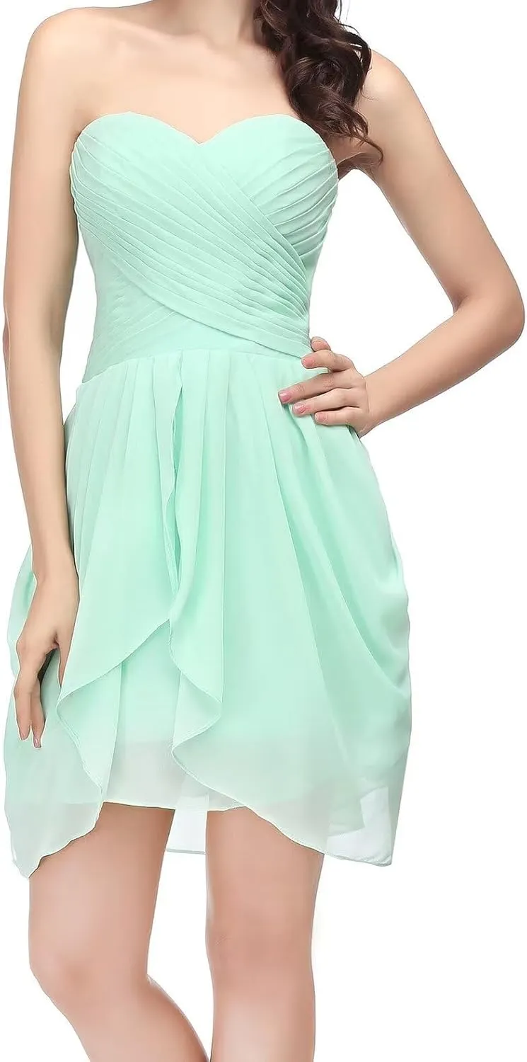 Women's Short/Long Prom Cocktail Dresses Chiffon Modest Evening Gowns Pleated Party Bridesmaid Dress