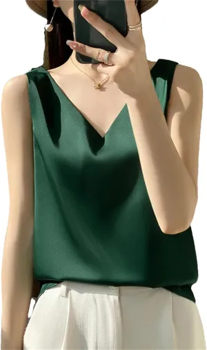 Women's Silk Satin Camisole Tank Tops for Women Trendy Female Summer Basic V-Neck Sleeveless Blouse Shirts