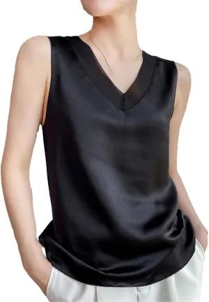 Women's Sleeveless Mulberry-Silk Camisole Summer V-Neck Satin Tank Tops Inside Vest
