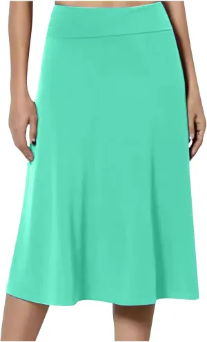 Womens Solid Lightweight Midi Skirt Pull On Casual Skirts High Waisted Stretch Summer Work Office Dress 2025 Trendy