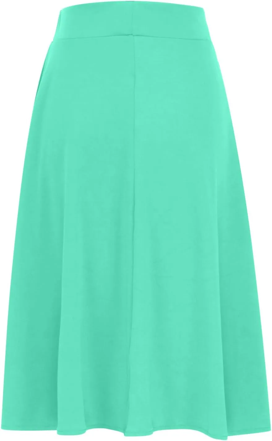 Womens Solid Lightweight Midi Skirt Pull On Casual Skirts High Waisted Stretch Summer Work Office Dress 2025 Trendy