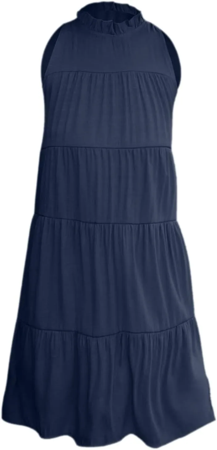 Womens Summer Dresses 2025 Casual Halter Sundress Sleeveless Flowy Mini Babydoll Tiered Pleated Beach Dress