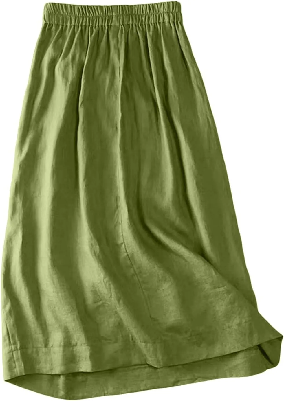 Women's Summer Elastic Swing Midi A Line Skirt Button Front High Waist Skirts Casual Trendy Beach Western Skirts
