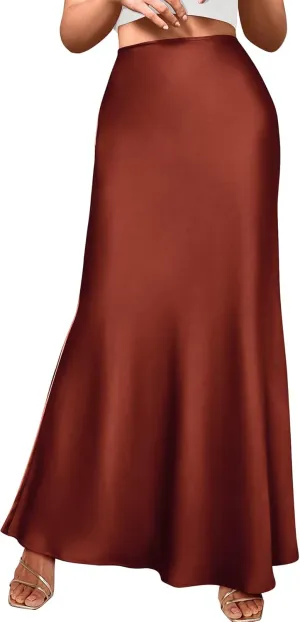 Womens Summer Fall Skirt 2025 Silk Elegant High Waist Cocktail Party Wedding Mermaid Satin Maxi Skirts