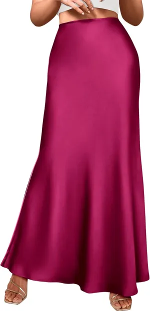 Womens Summer Fall Skirt 2025 Silk Elegant High Waist Cocktail Party Wedding Mermaid Satin Maxi Skirts