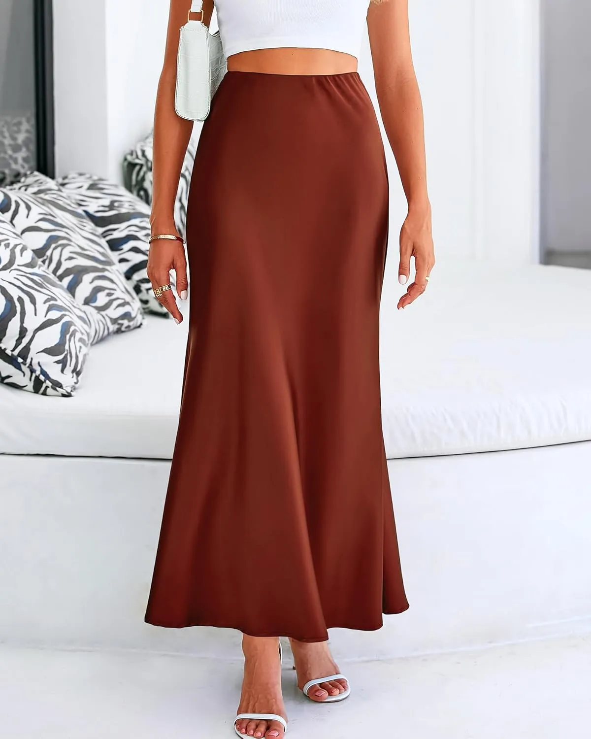 Womens Summer Fall Skirt 2025 Silk Elegant High Waist Cocktail Party Wedding Mermaid Satin Maxi Skirts