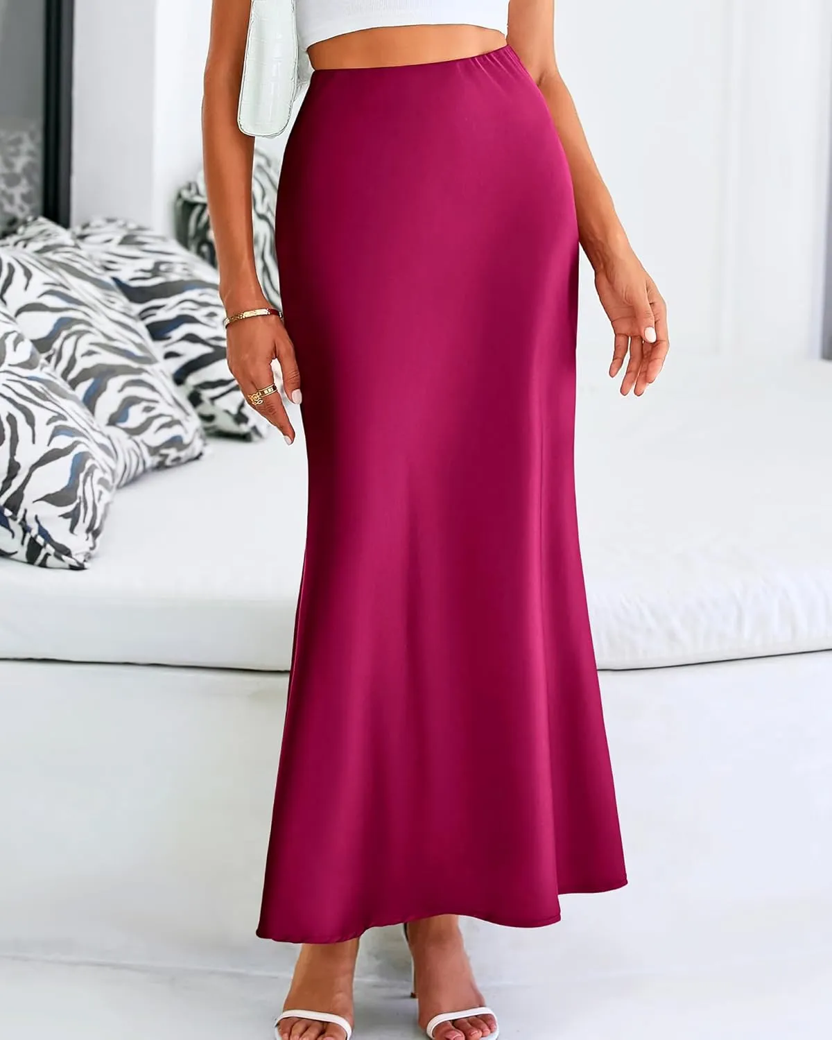 Womens Summer Fall Skirt 2025 Silk Elegant High Waist Cocktail Party Wedding Mermaid Satin Maxi Skirts