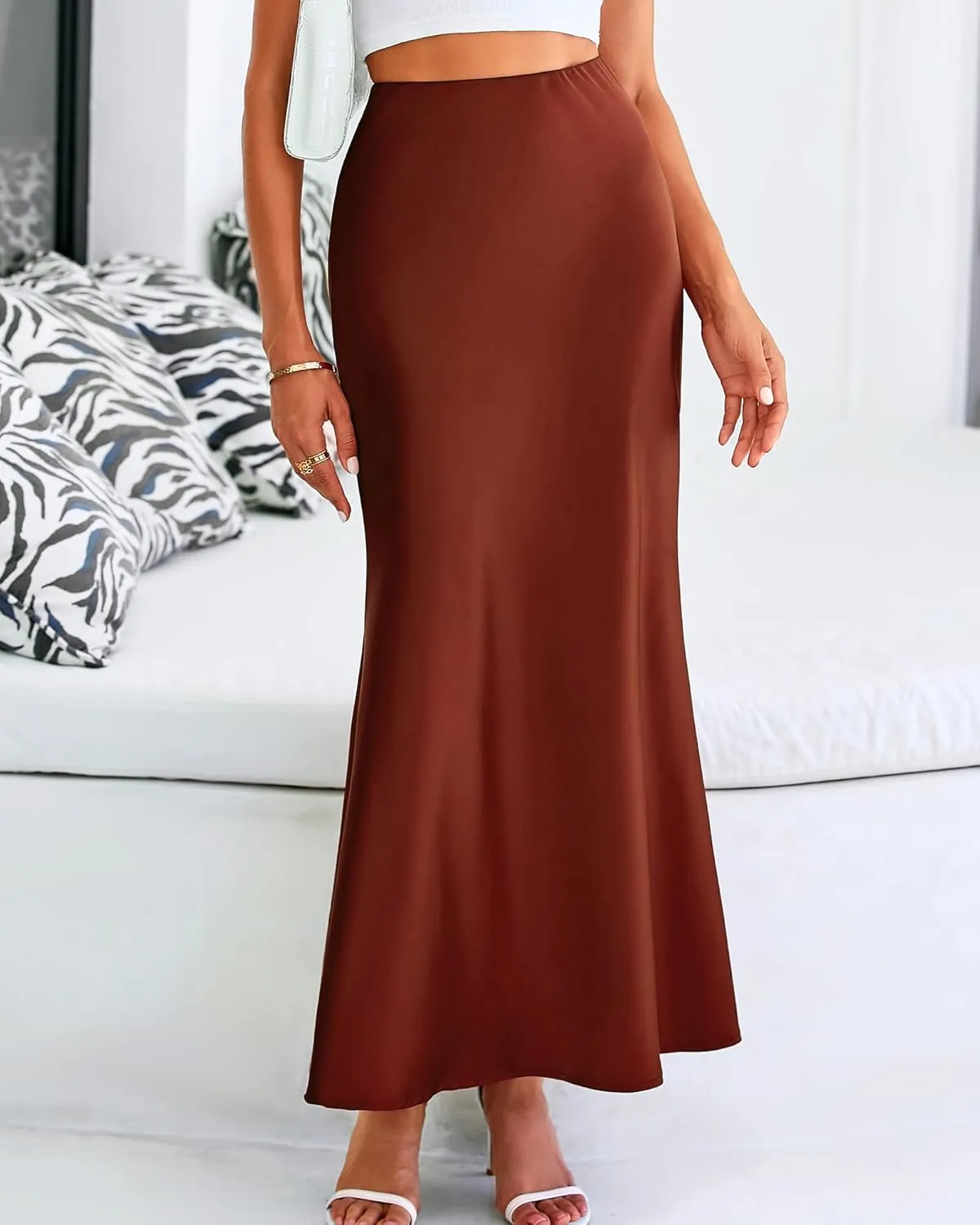Womens Summer Fall Skirt 2025 Silk Elegant High Waist Cocktail Party Wedding Mermaid Satin Maxi Skirts