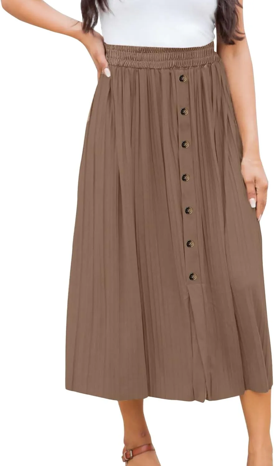 Women's Summer Maxi Skirts Women's Elastic Waist Skirts Party Shiny Accordion Pleated Midi Skirt Denim Skirts for
