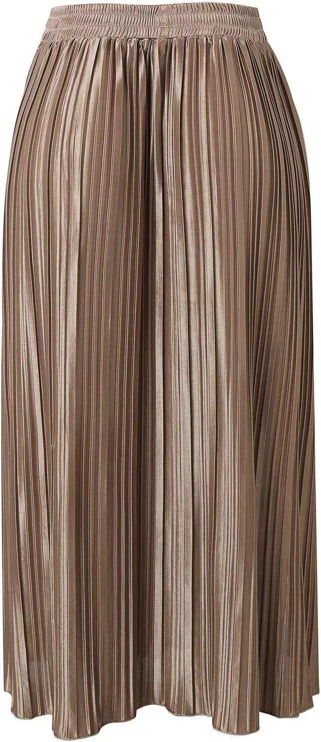 Women's Summer Maxi Skirts Women's Elastic Waist Skirts Party Shiny Accordion Pleated Midi Skirt Denim Skirts for