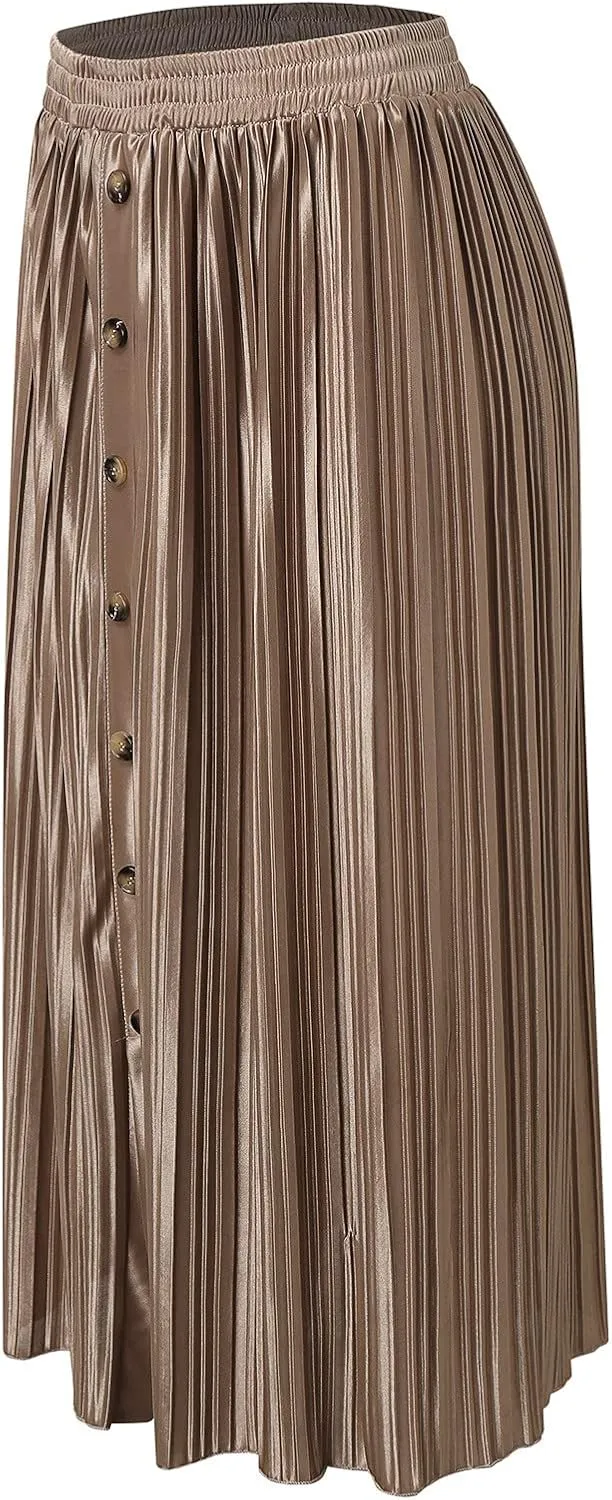 Women's Summer Maxi Skirts Women's Elastic Waist Skirts Party Shiny Accordion Pleated Midi Skirt Denim Skirts for