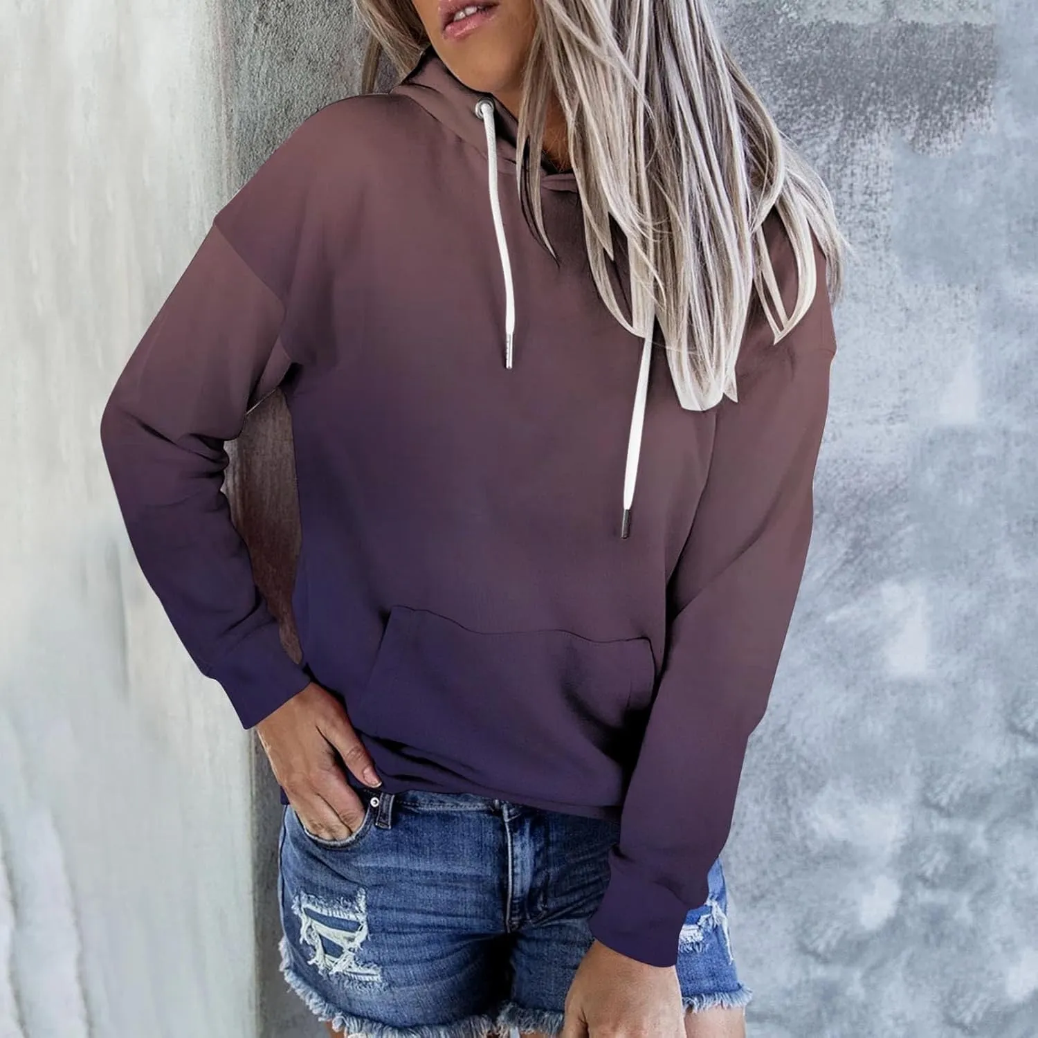 Women's Tie Dye Color Block Hoodies Long Sleeve Drawstring Preppy Pullover Oversized Comfy Casual 2024 Fall Clothes