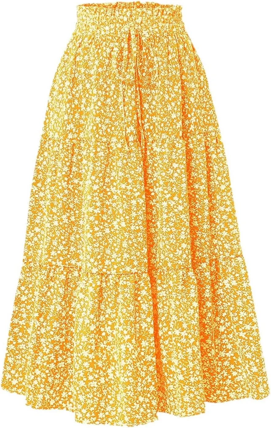 Women's Vacation Skirts Boho Elastic Waist Drawstring Comfortable Skirt High Waisted Lightweight Casual Summer Skorts