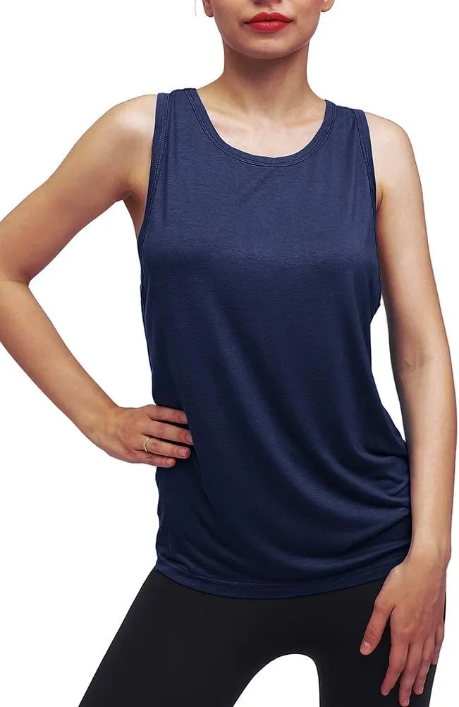 Womens Workout Yoga Tops Open Back Shirts Tie Back Tank Tops with Adjustable Fit
