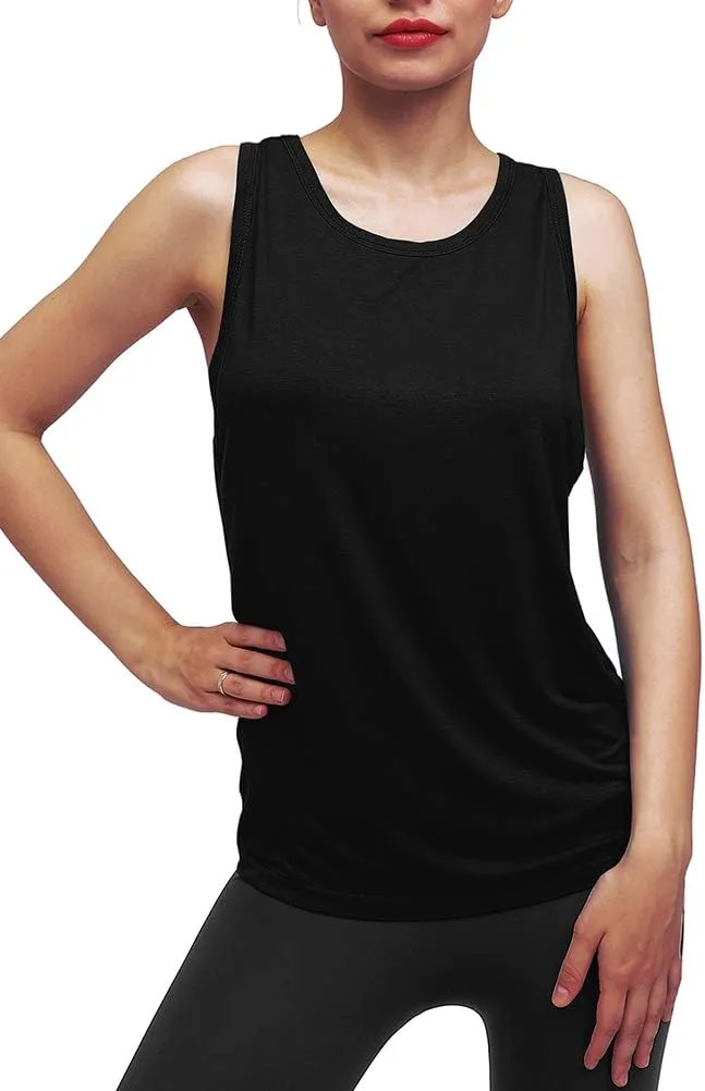 Womens Workout Yoga Tops Open Back Shirts Tie Back Tank Tops with Adjustable Fit
