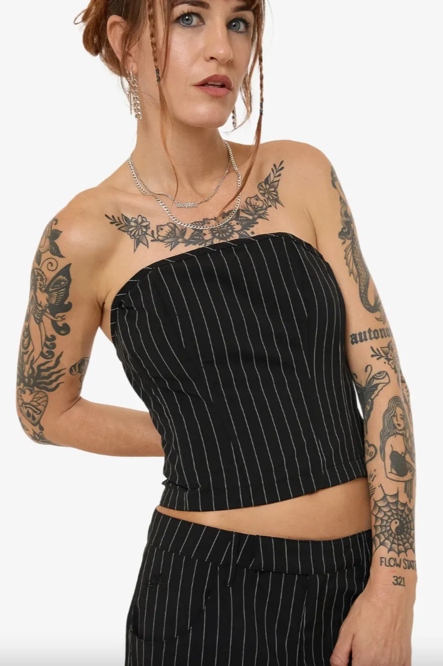 WORSHIP SUPPLIES BEWITCH BABY TUBE TOP - BLACK PINSTRIPE
