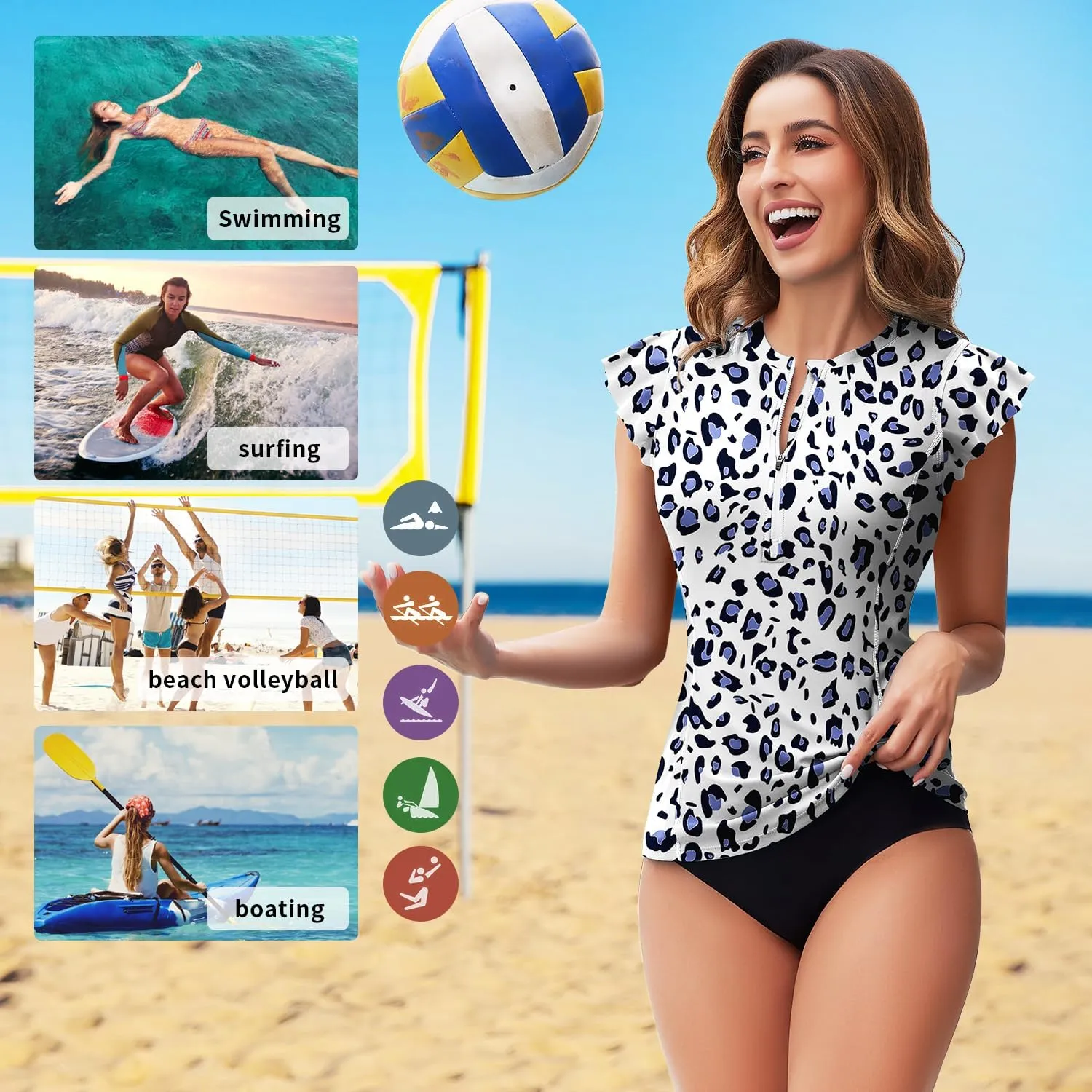 WOWENY Women's Rash Guard Buit-in Bra Tankini Swimsuit Tops Sleeveless Swim Shirts Bathing Suit No Bottoms