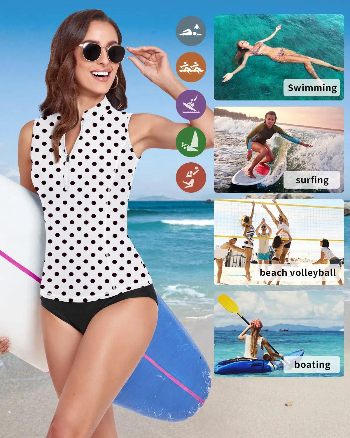 WOWENY Women's Rash Guard Buit-in Bra Tankini Swimsuit Tops Sleeveless Swim Shirts Bathing Suit No Bottoms
