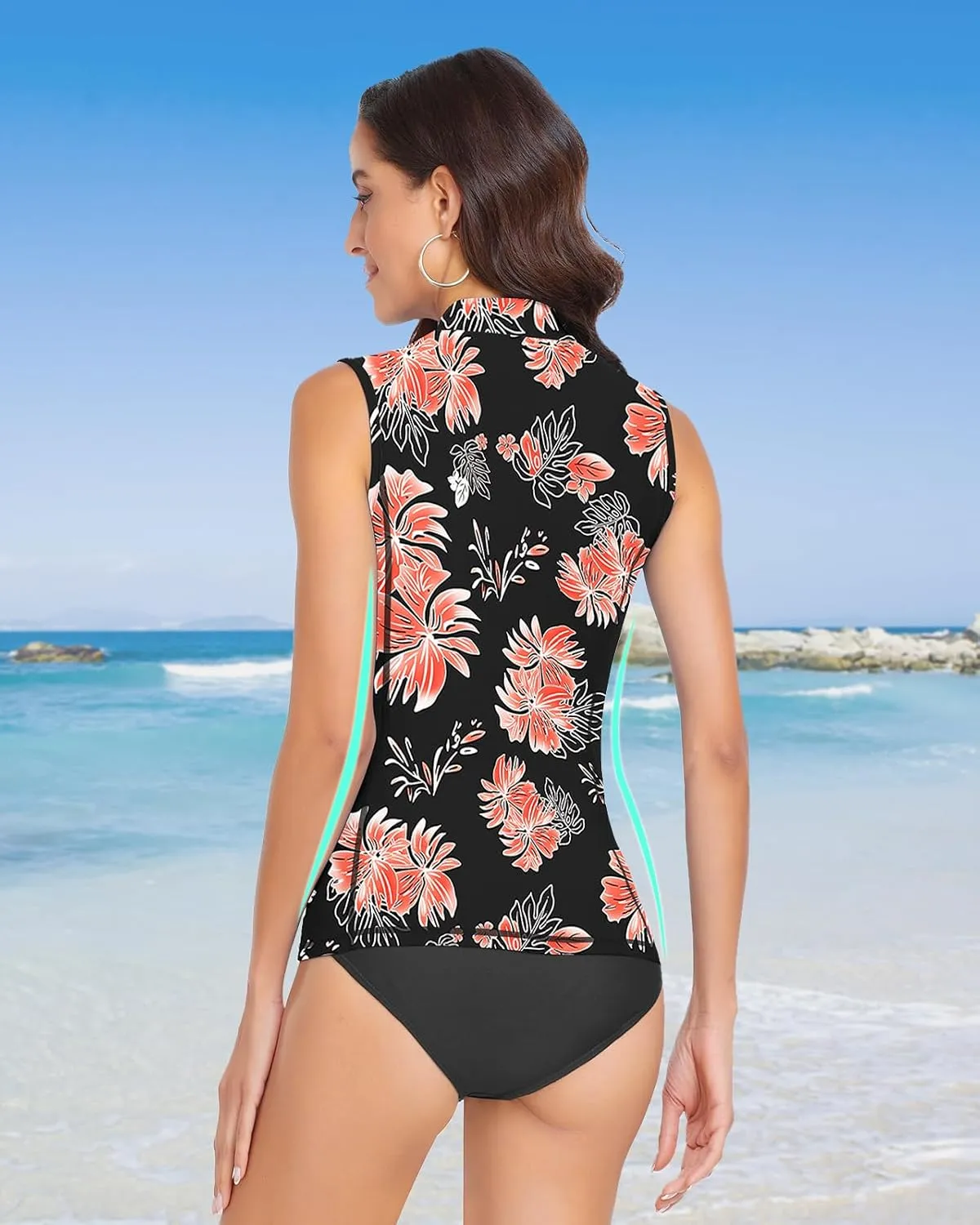 WOWENY Women's Rash Guard Buit-in Bra Tankini Swimsuit Tops Sleeveless Swim Shirts Bathing Suit No Bottoms