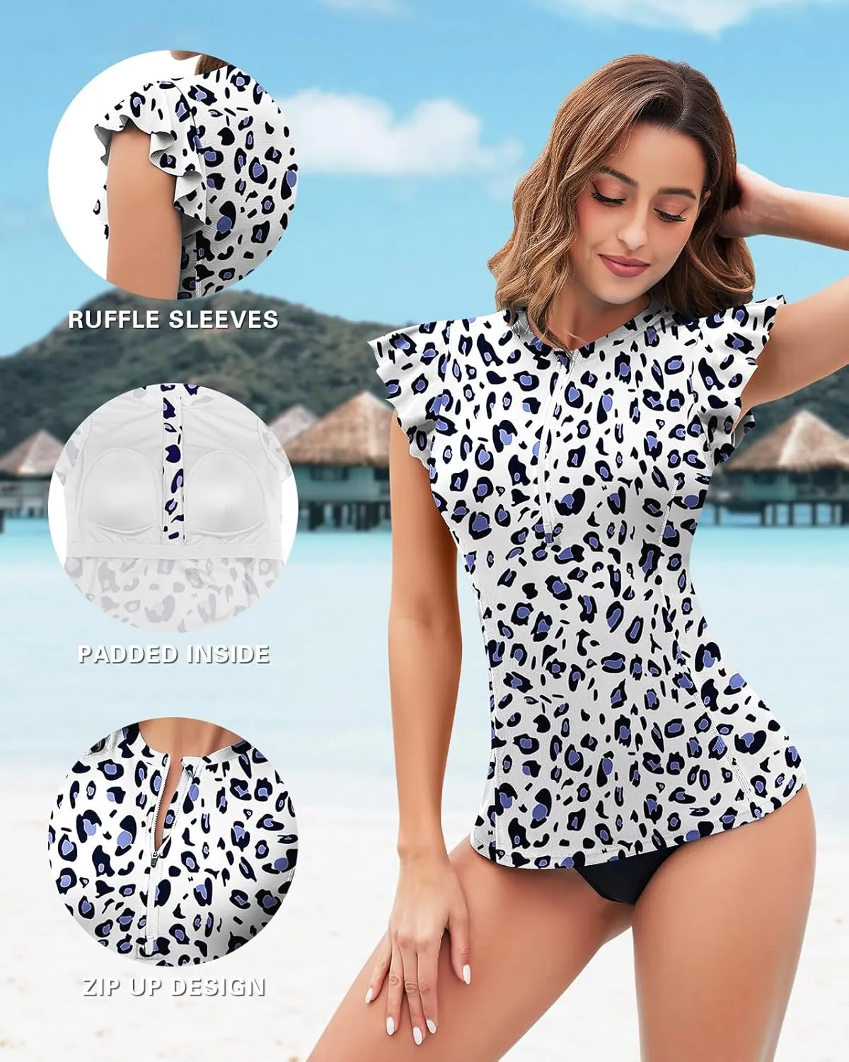 WOWENY Women's Rash Guard Buit-in Bra Tankini Swimsuit Tops Sleeveless Swim Shirts Bathing Suit No Bottoms