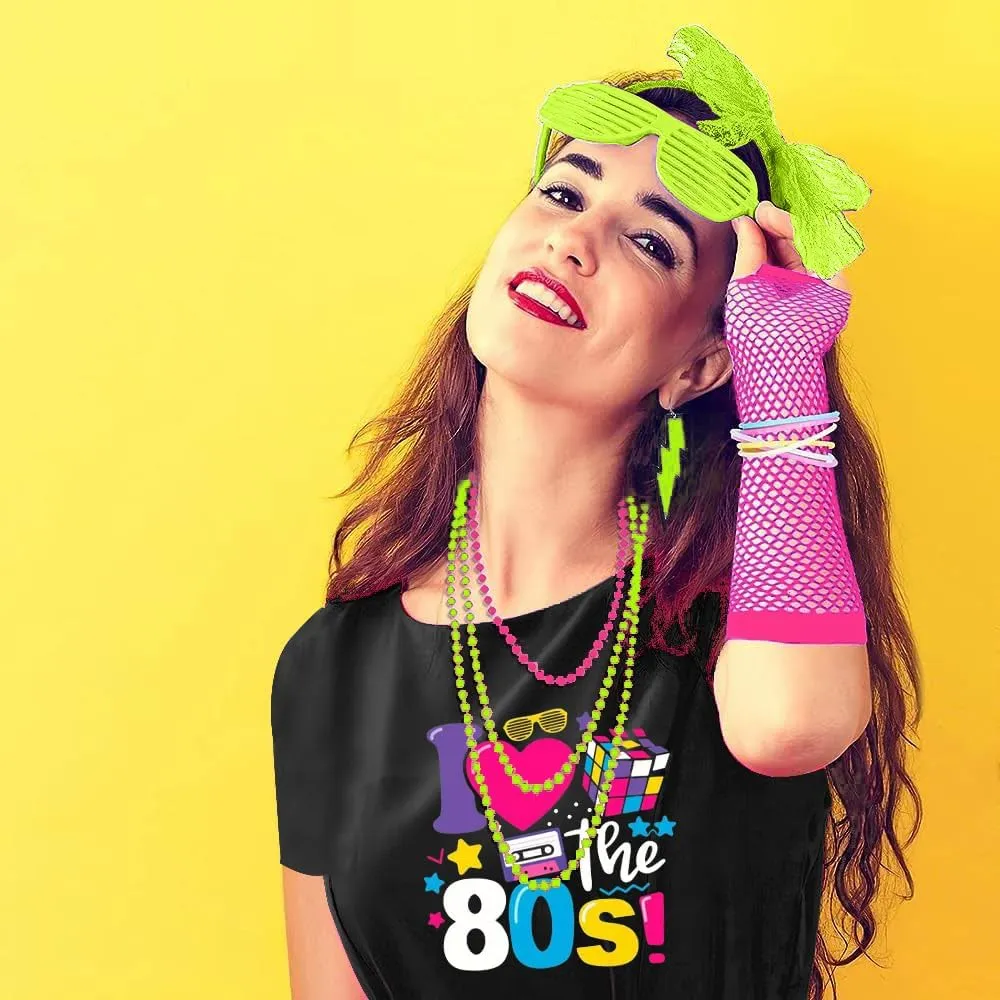 Xintorch 80s Outfit Women Costume Accessories Set T Shirt Leggings Tutu Skirt Neno Party Leg Warmers Headband